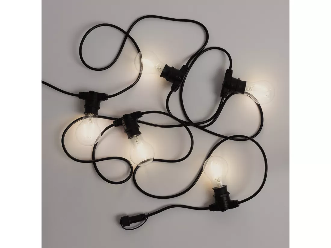 Kit Guirlande Lumineuse Extérieure IP44 5m Noir + 5 Ampoules LED Filament B22 2W 3000K Blanc chaud