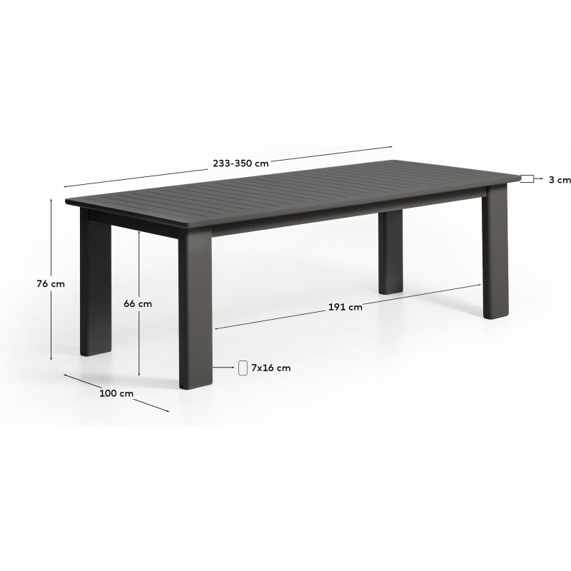 Table extensible Livorno en aluminium graphite 233(350) x 100 cm