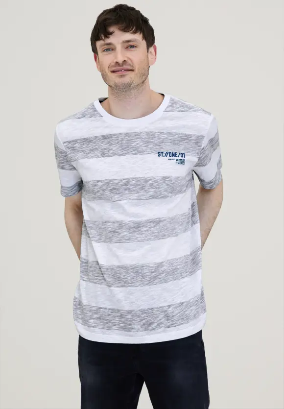T-Shirt mit Streifen Muster - White