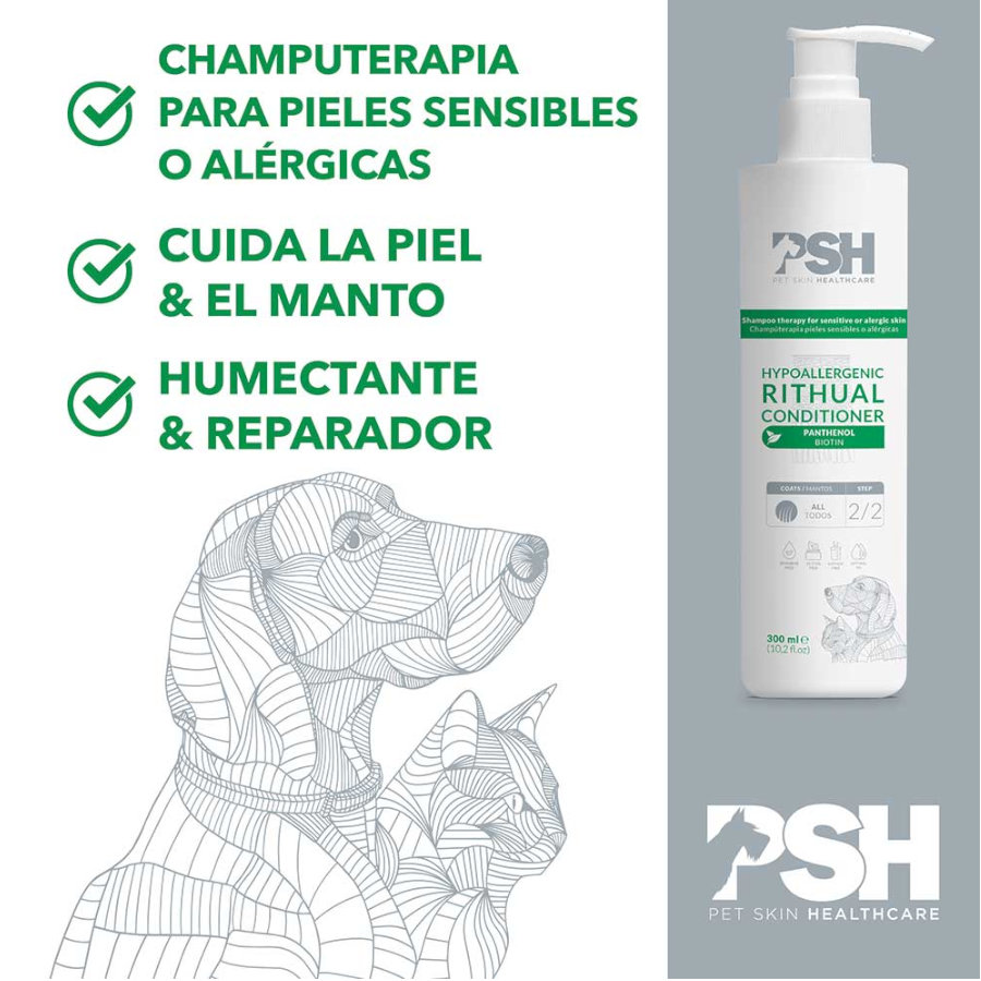 Condicionador hipoalergênico PSH Ritual para cães e gatos.