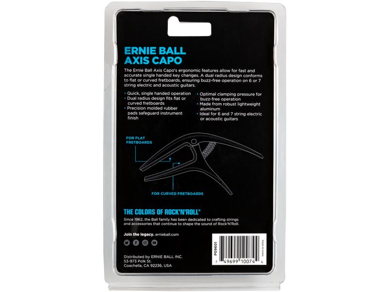 Ernie Ball Kapodaster Axis Capo Silber Ergonomischer Kapodaster für Akustik- und E-Gitarren