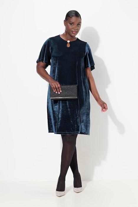 Samtkleid, A-Linie, Keyhole, Rundhals, Halbarm
