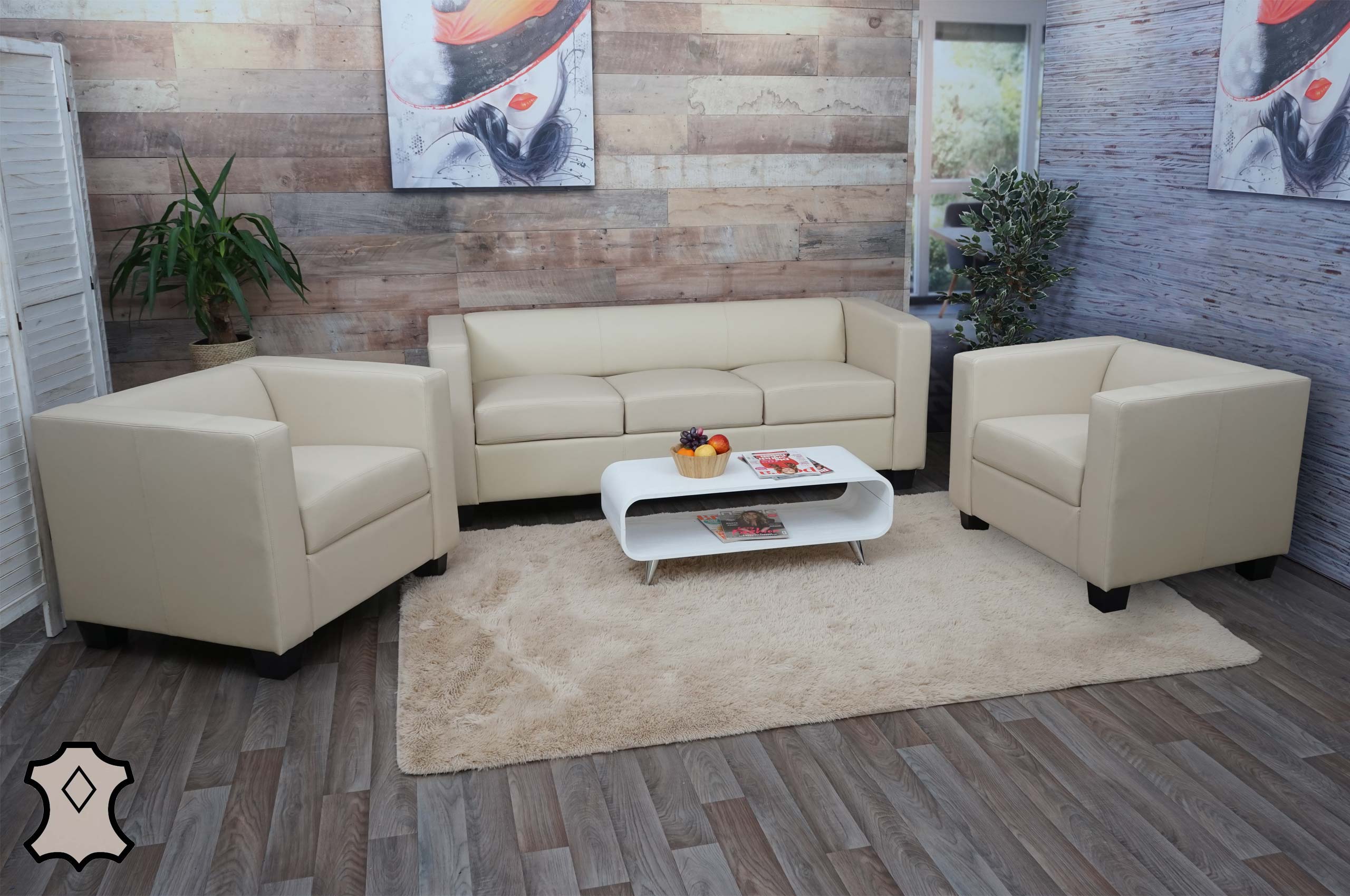 3-1-1 Couchgarnitur Lille ~ Leder, creme