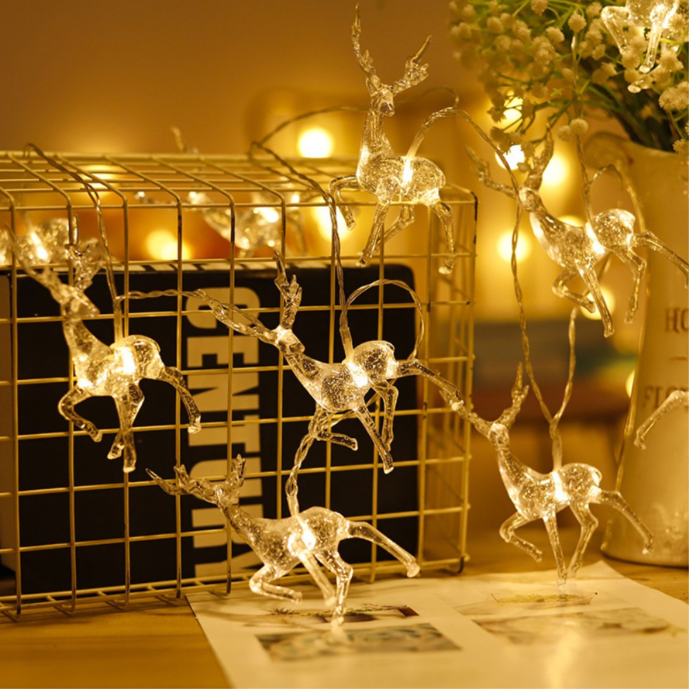 (2m) 10 LED's Weihnachts Deko Lichterkette Rentier Beleuchtung (Batteriebetrieben) - Warmweiss