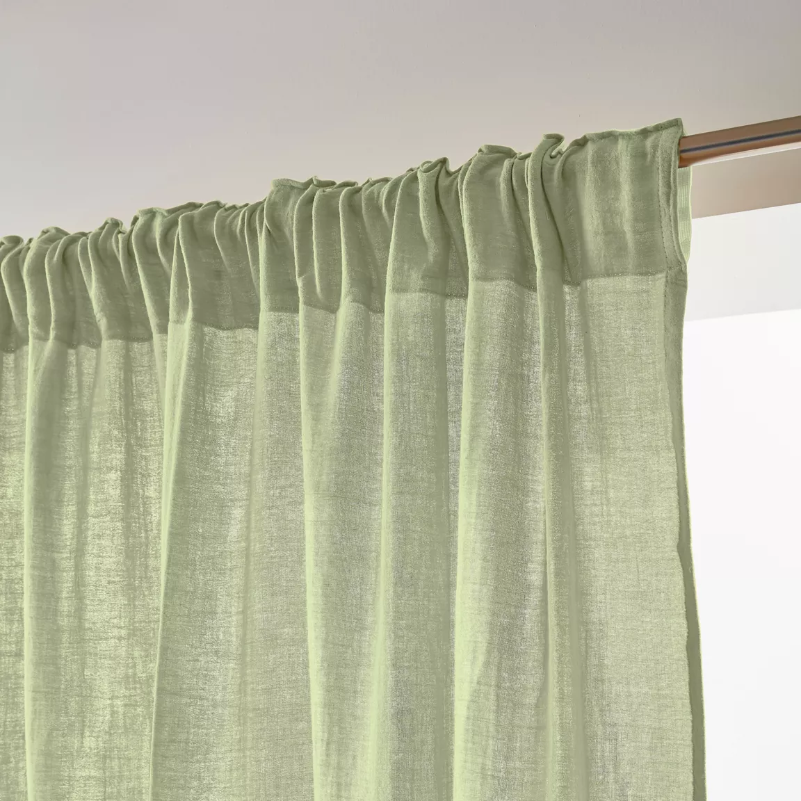 Rideau gaze de coton galon fronceur (180 x 240 cm) Gaïa Vert tilleul