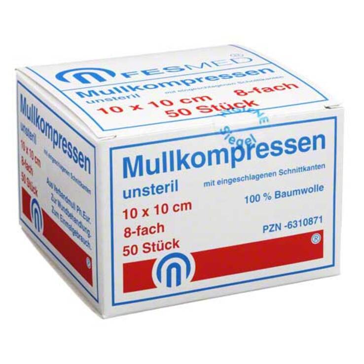 Mullkompressen ES 10x10 cm unsteril 8-fach, 50 St
