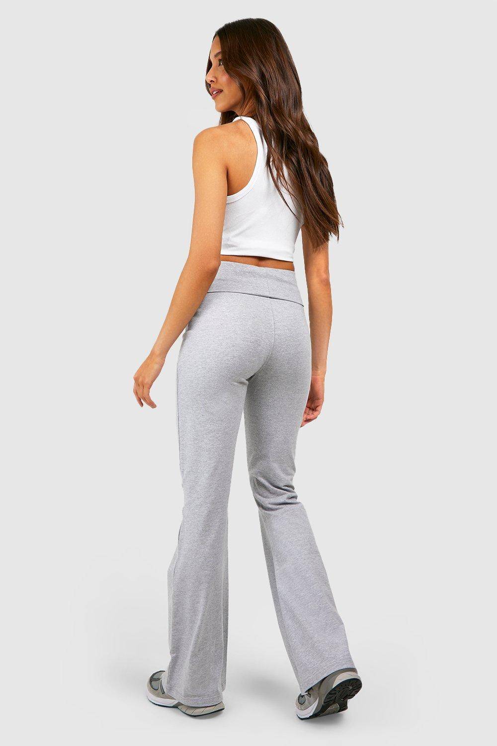 boohoo Flares de yoga en jersey de coton à ceinture repliée