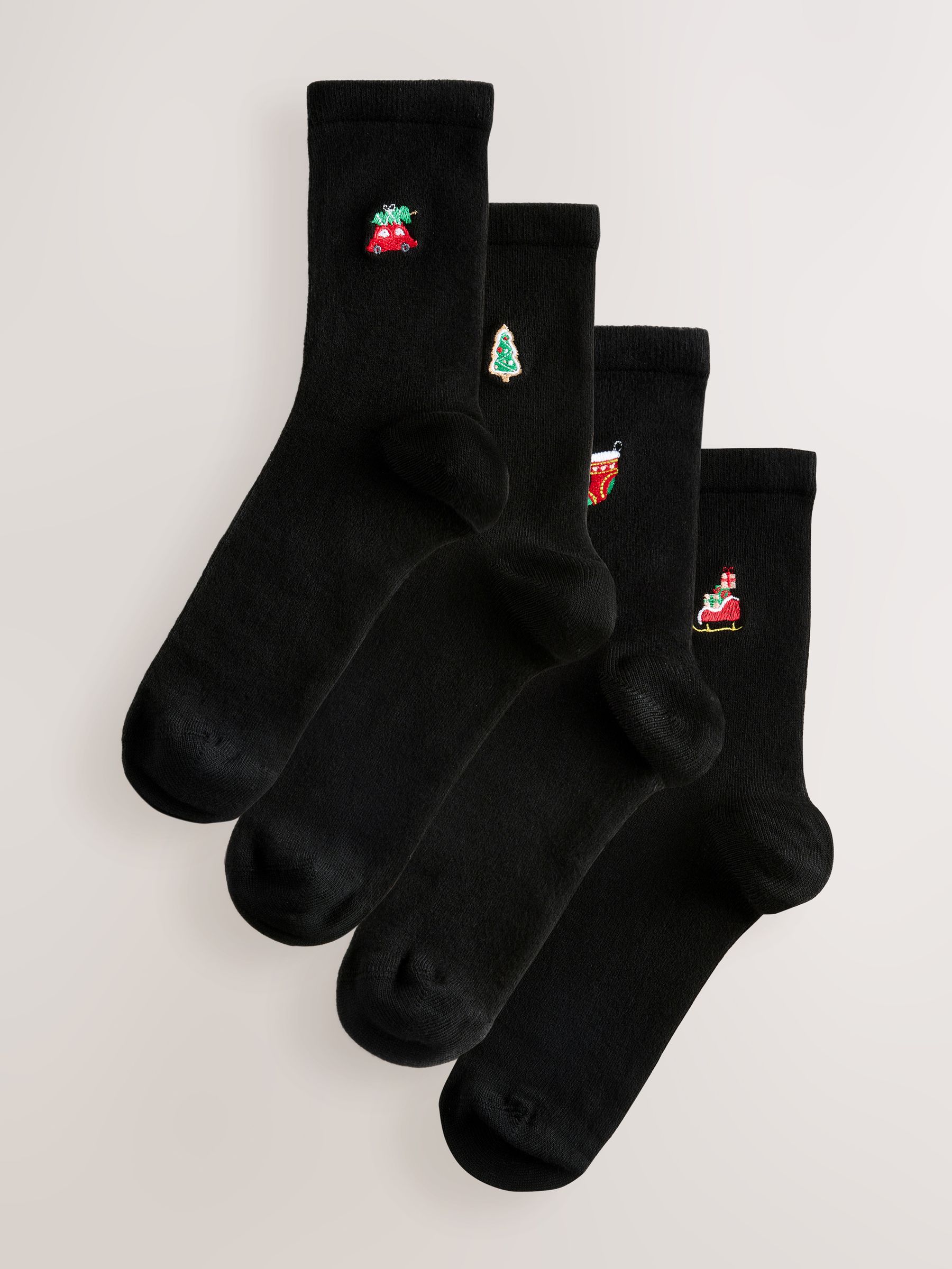 Kerstmis Iconen - Set van 4 paar enkelsokken met geborduurd motief