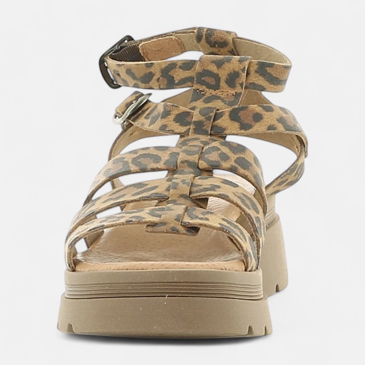 Sandales à talon compensé Femme en cuir camel