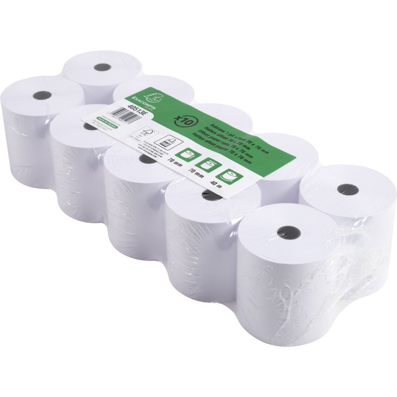 Bobines Calculatrices Exacompta 40513E - l 70 mm x L 40 m, Ø 70 mm - 1 pli(s) - paquet de 10