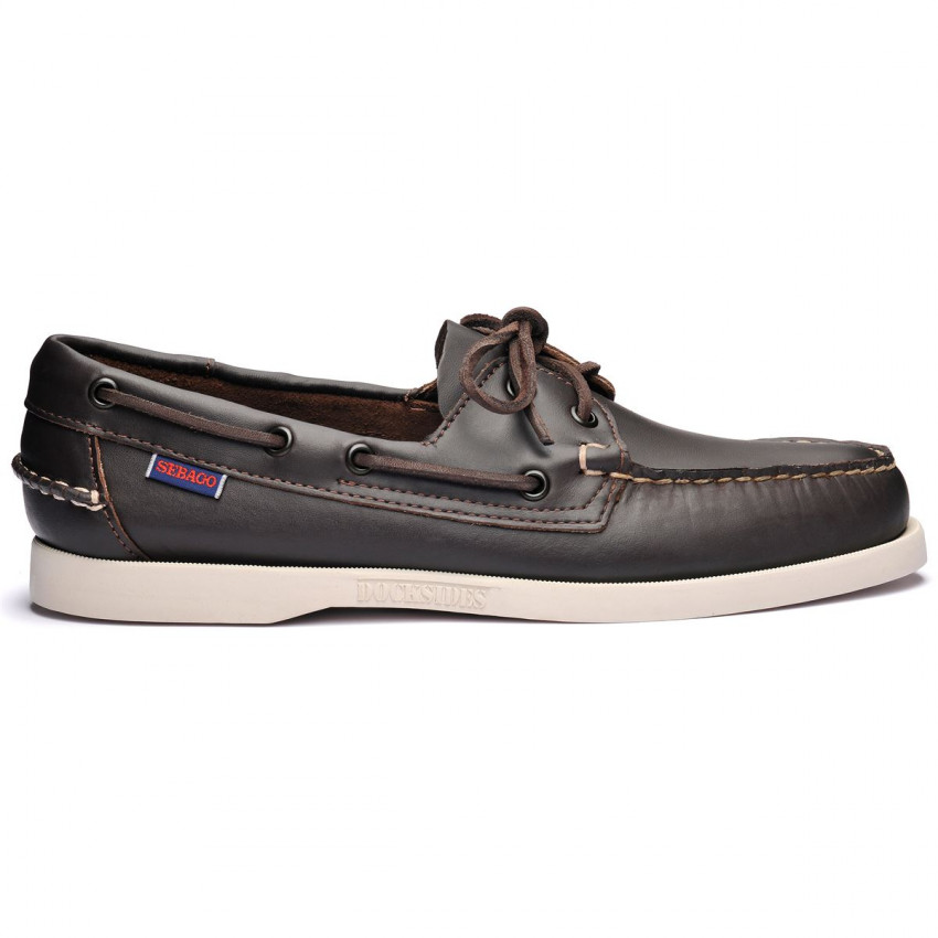 DOCKSIDES CUIR Dark Brown-Chaussures bateau pour homme en cuir marron foncé Portland