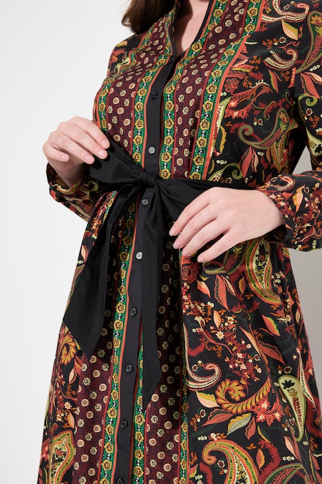 Midikleid, Landhaus-Druck, A-Linie, Kelchkragen, Langarm