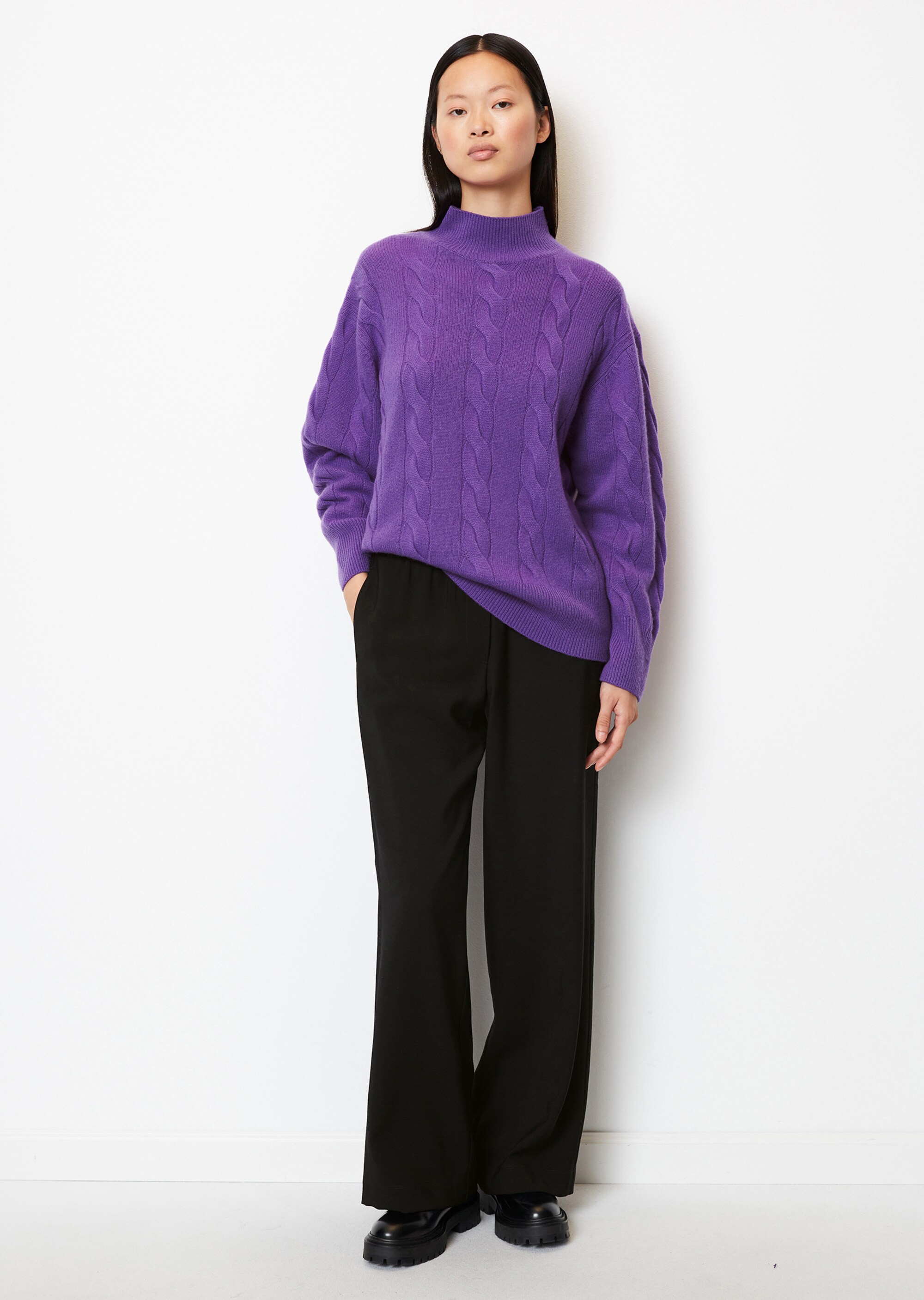 Zopfmuster-Pullover oversize aus Schurwolle-Kaschmirwolle-Mix