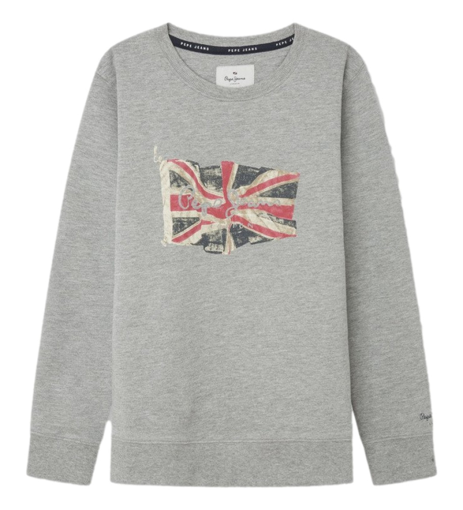 Moletom Pepe Jeans com gola redonda e logo da bandeira, cinza