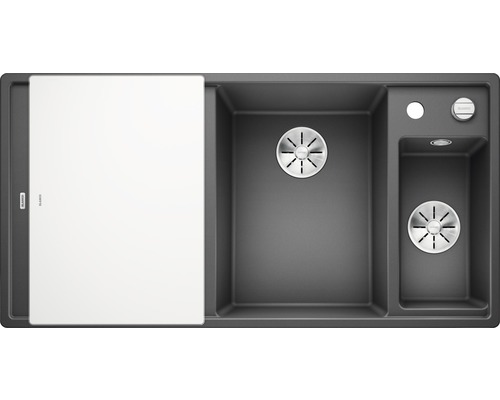 Blanco AXIA III 6 S spoelbak, 1000 x 510 mm, rotsgrijs, 523473, 1 bak, bak rechts, met bijzetbak en afdruiprek
