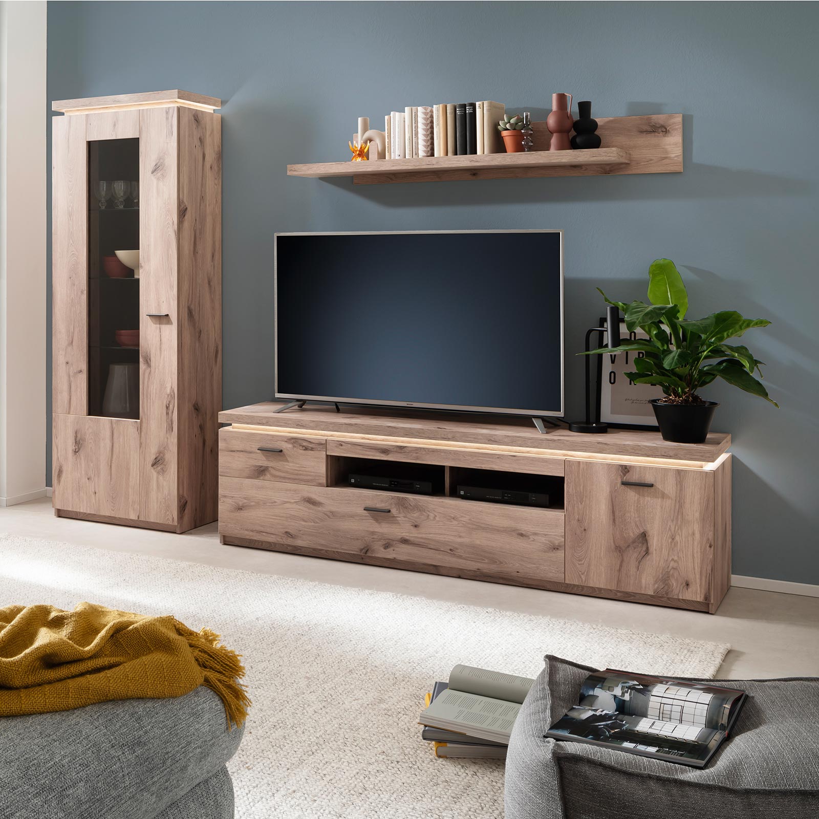 Standvitrine - Viking Oak - LED-Beleuchtung - 198 cm