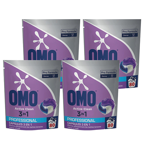 Lessive capsules Omo Pro Formula Active Clean 3 en 1, 4 sachets de 80