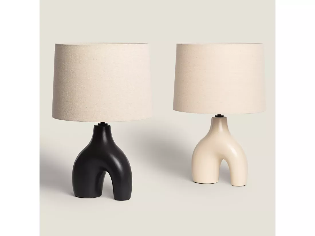 Lampe à Poser Céramique et Lin Ginger Noir