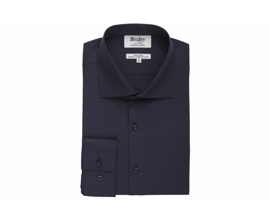 Chemise Noir coton popeline - Col italien - LUDOVICO CLASSIC