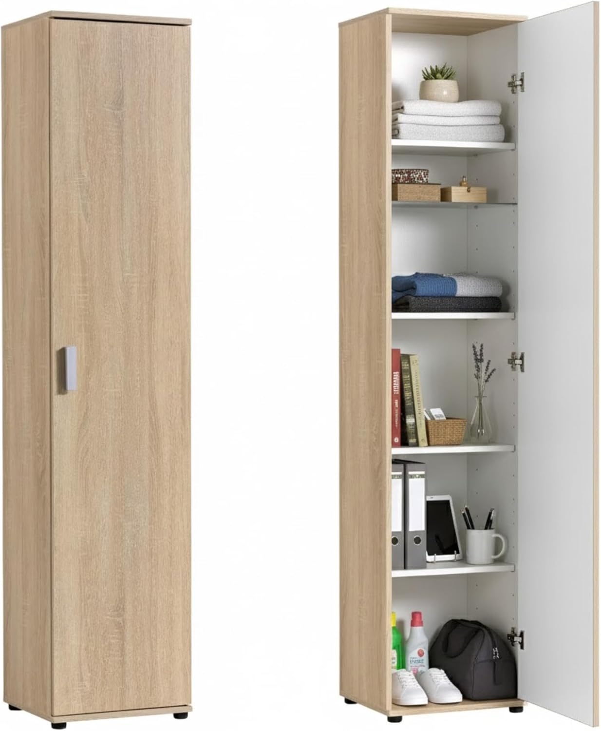 Home Collective Mehrzweckschrank Schmaler Schrank 40 cm mit 1 Tür & 4 Einlegeböden | Universalschrank Haushaltsschrank für Haushalt, Flur, Büro oder Schlafzimmer | 40x35x184 cm (BxTxH) | Sonoma XQ5659889