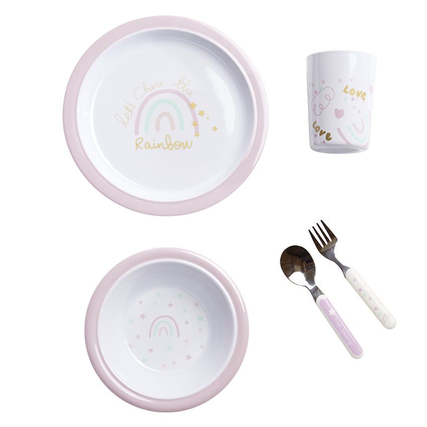 Coffret repas 5 pièces en mélamine The Rainbow - Ecru