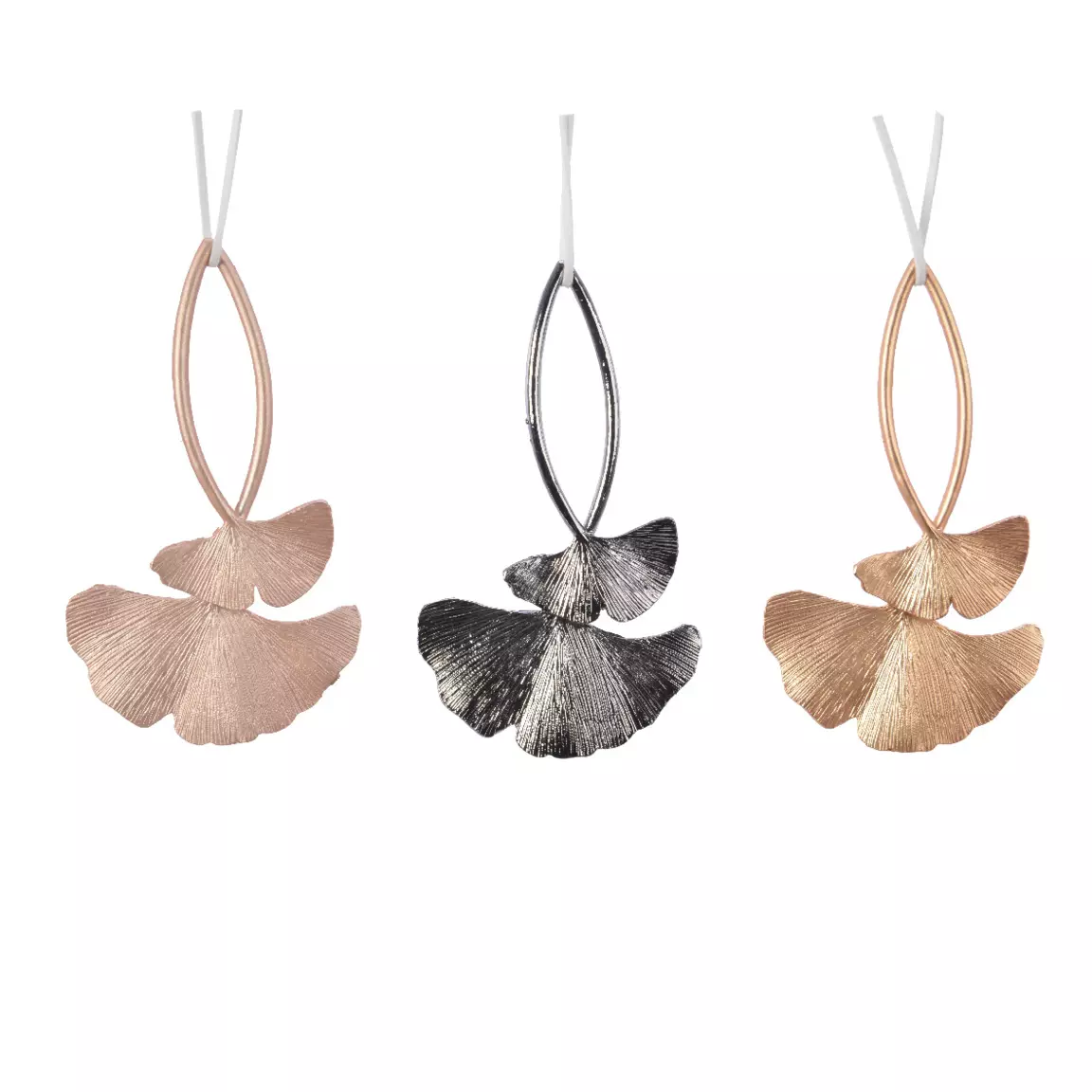 Lot de 3 feuilles à suspendre (H14 cm) Ginko alliage Bleu gris