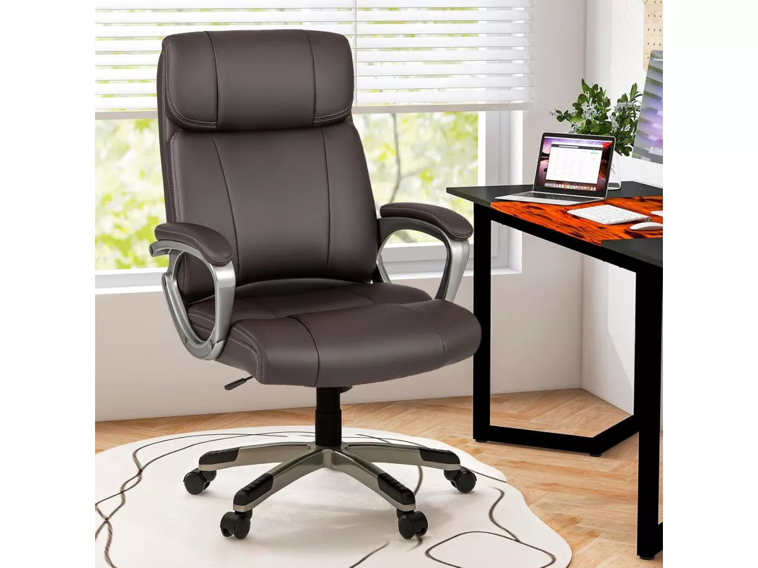 Fauteuil de Bureau Ergonomique, Chaise de Bureau en Cuir PU, à Bascule, Hauteur Réglable, Fauteuil de Gamer, Chaise de Travail Pivotant, Charge Maximale 160 kg, Marron