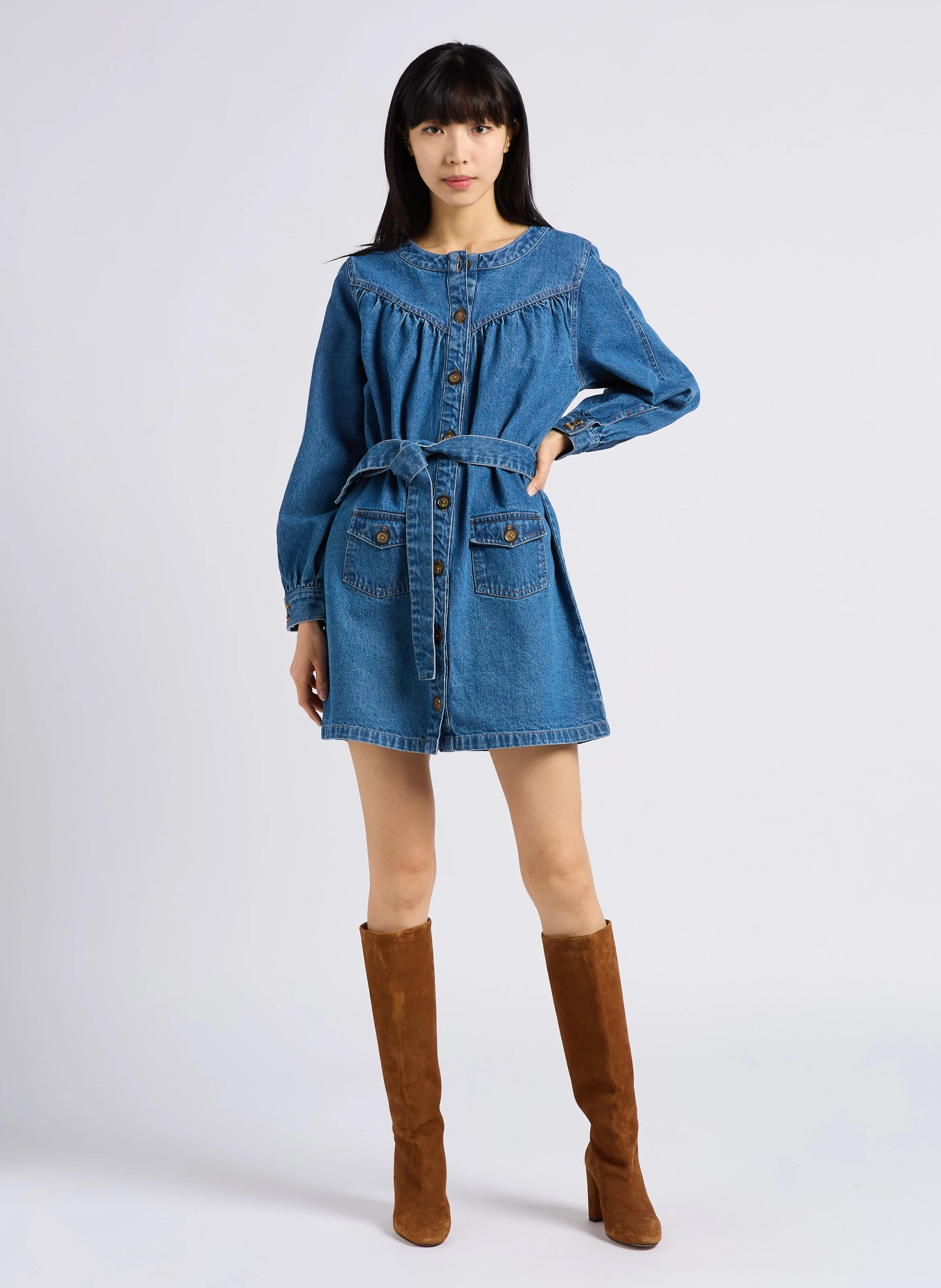 ANDREA - Robe chemise courte en denim| Jean Stone