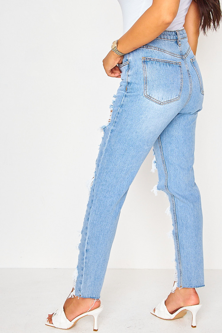 Jean Mom bleu destroy