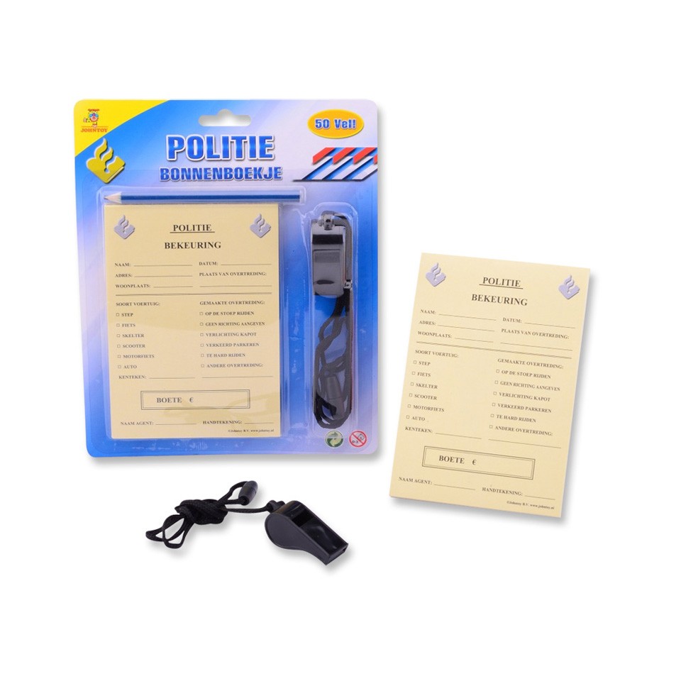Politie bonnenboekje + potlood & fluit