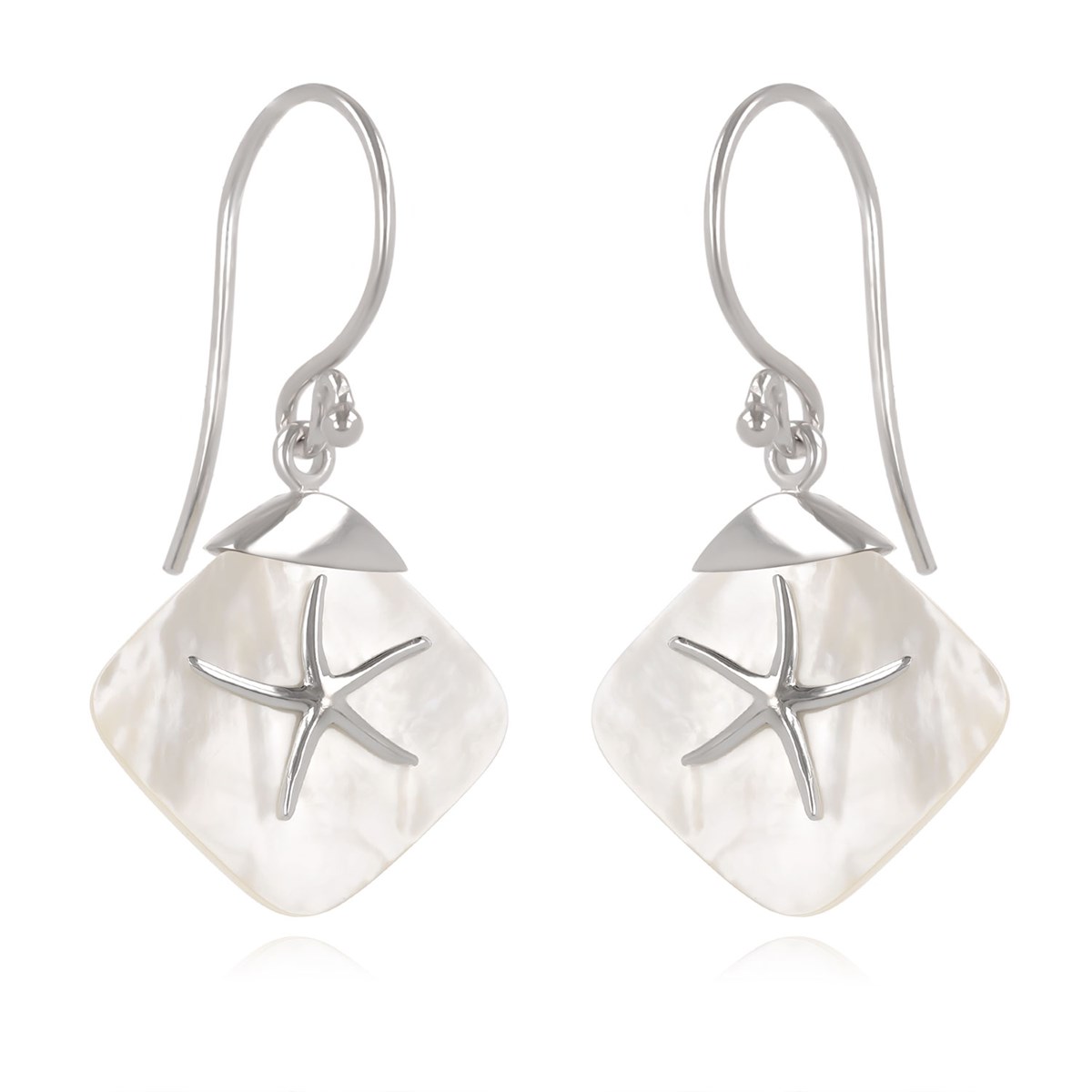 Boucles d'oreille étoile de mer en nacre blanche - Sertissage en argent 925 | Aden
