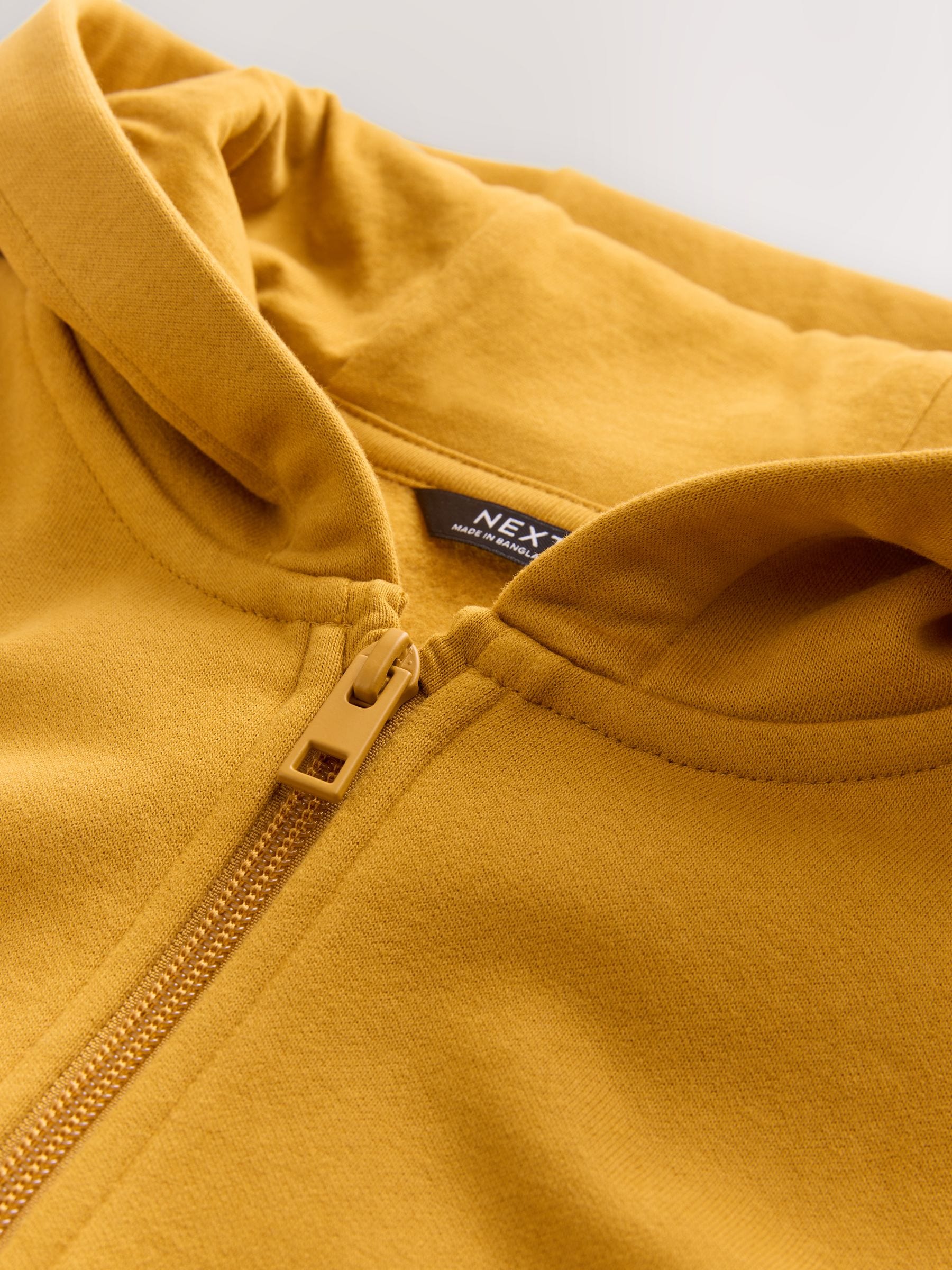 Okergeel - Effen hoodie met doorlopende rits (3-16 jr)