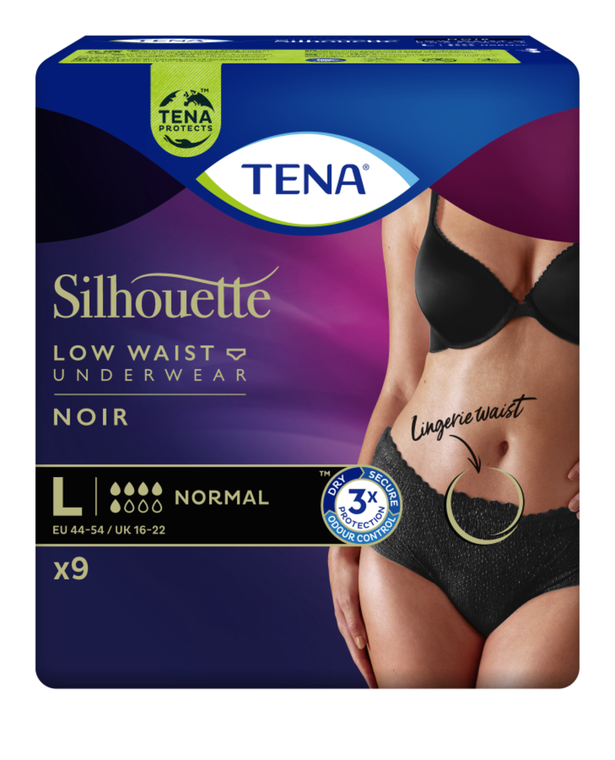 TENA Silhouette Normal Low Waist buksebleie sort L 9 stk