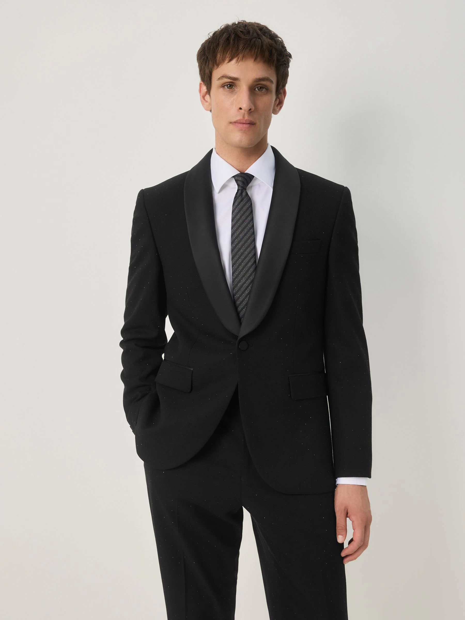 Zwart - Slim Fit Sequin Tuxedo Suit Jacket