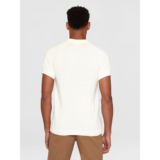 Knowledge Cotton Apparel Stribet Strikket Polo T-shirt, Egret, XL