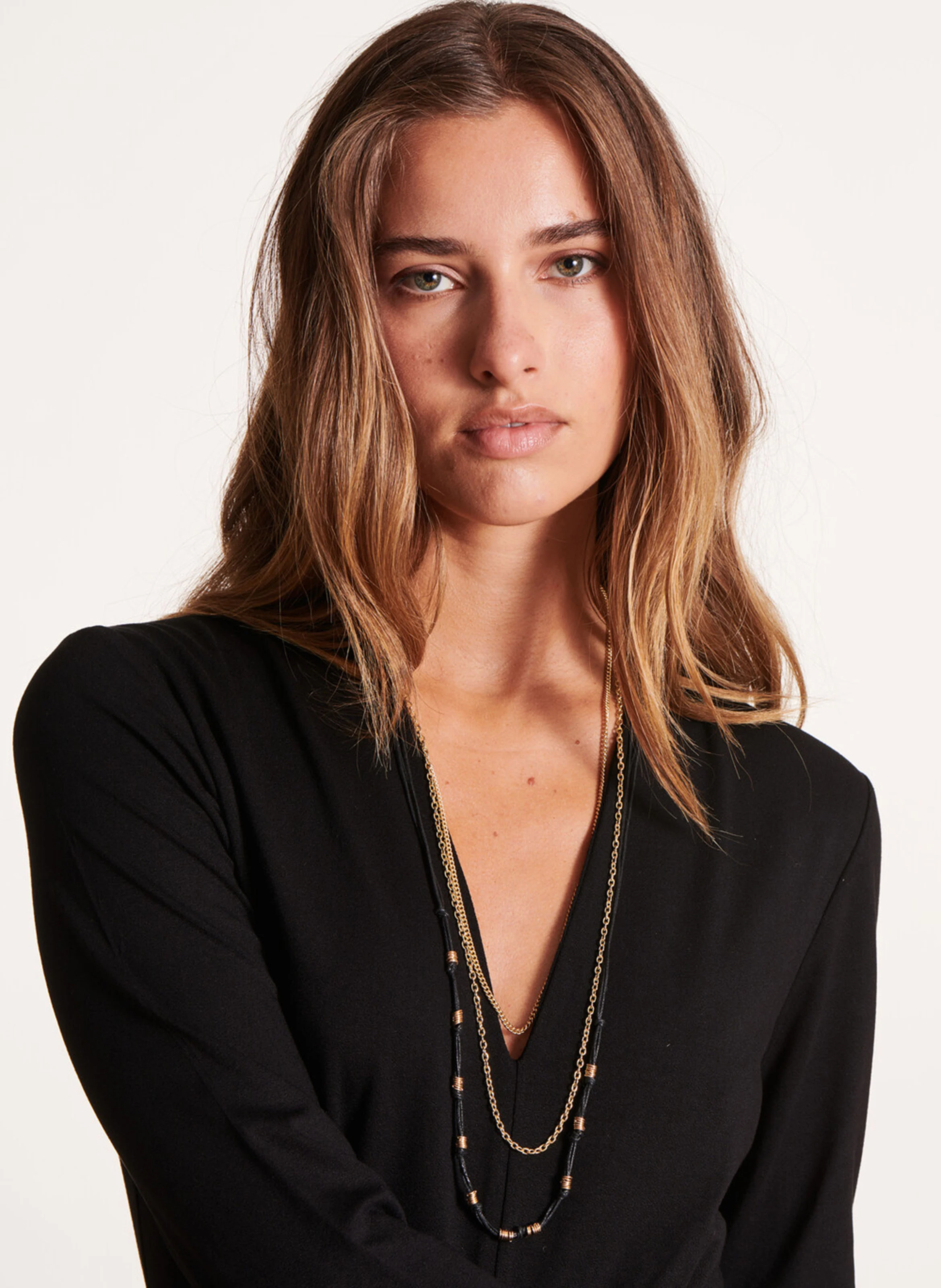 Collier sautoir en coton mélangé | Noir