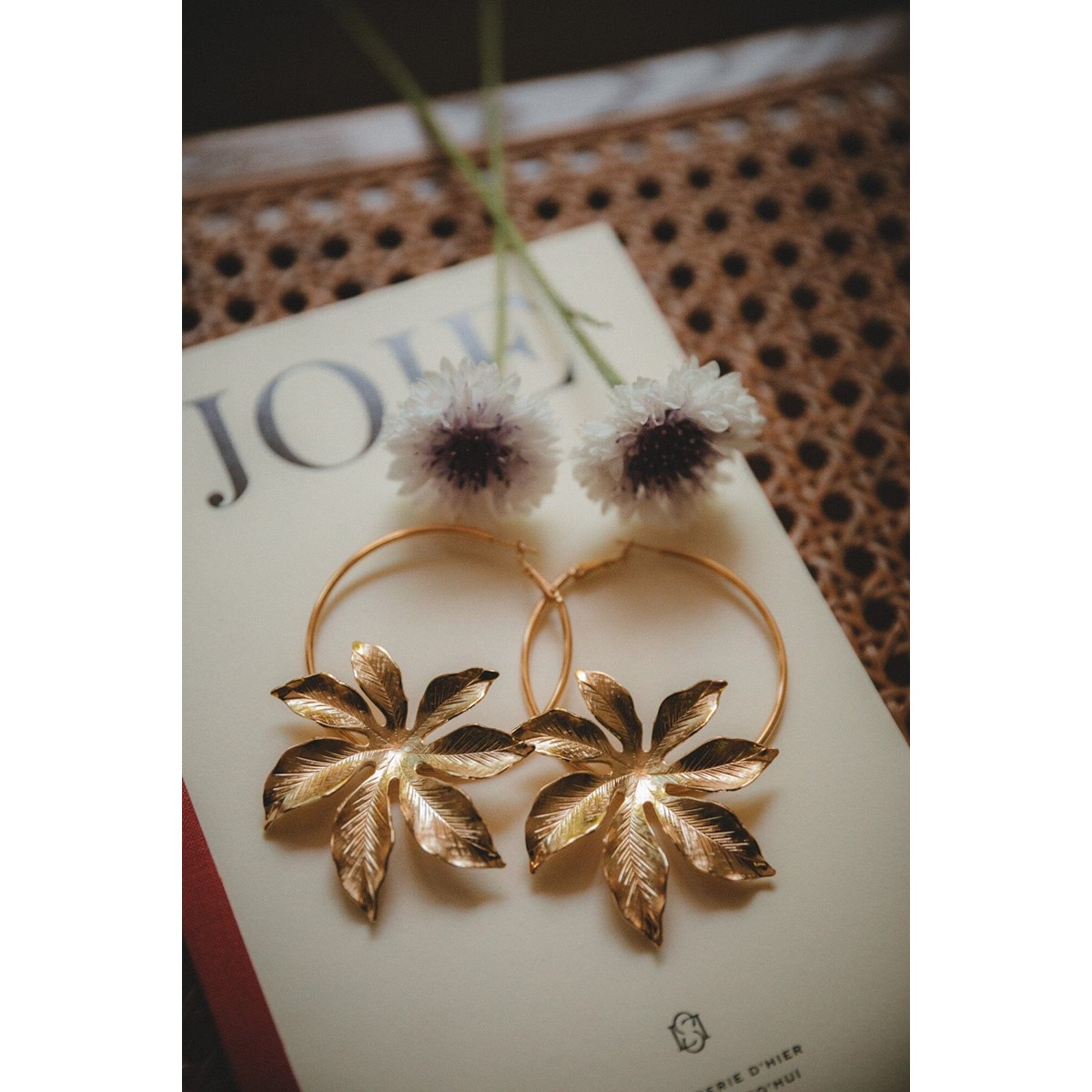 boucles d'oreilles créoles fleurs doré à l'or fin - CHLORIS