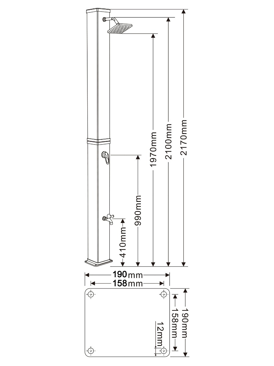 Badstuber Quartz buitendouche met voetendouche en mengkraan zwart/geborsteld nikkel