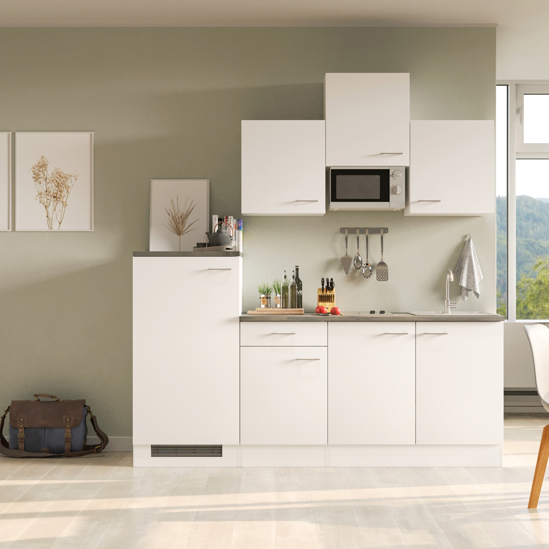 Küchenblock LUCCA - weiß - mit E-Geräten - 210 cm