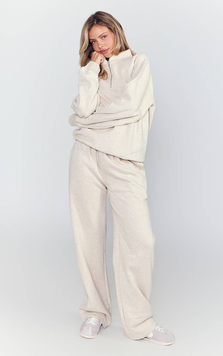 Beige Sweat-shirt Chiné Avoine À Fermeture Éclair Quart