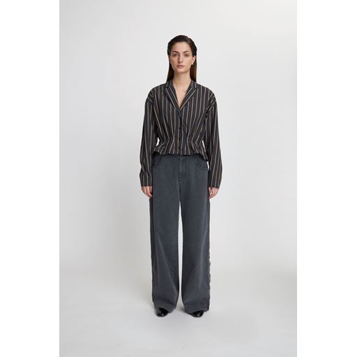 Stella Nova Plisseret Skjorte, Dark Striped, 42