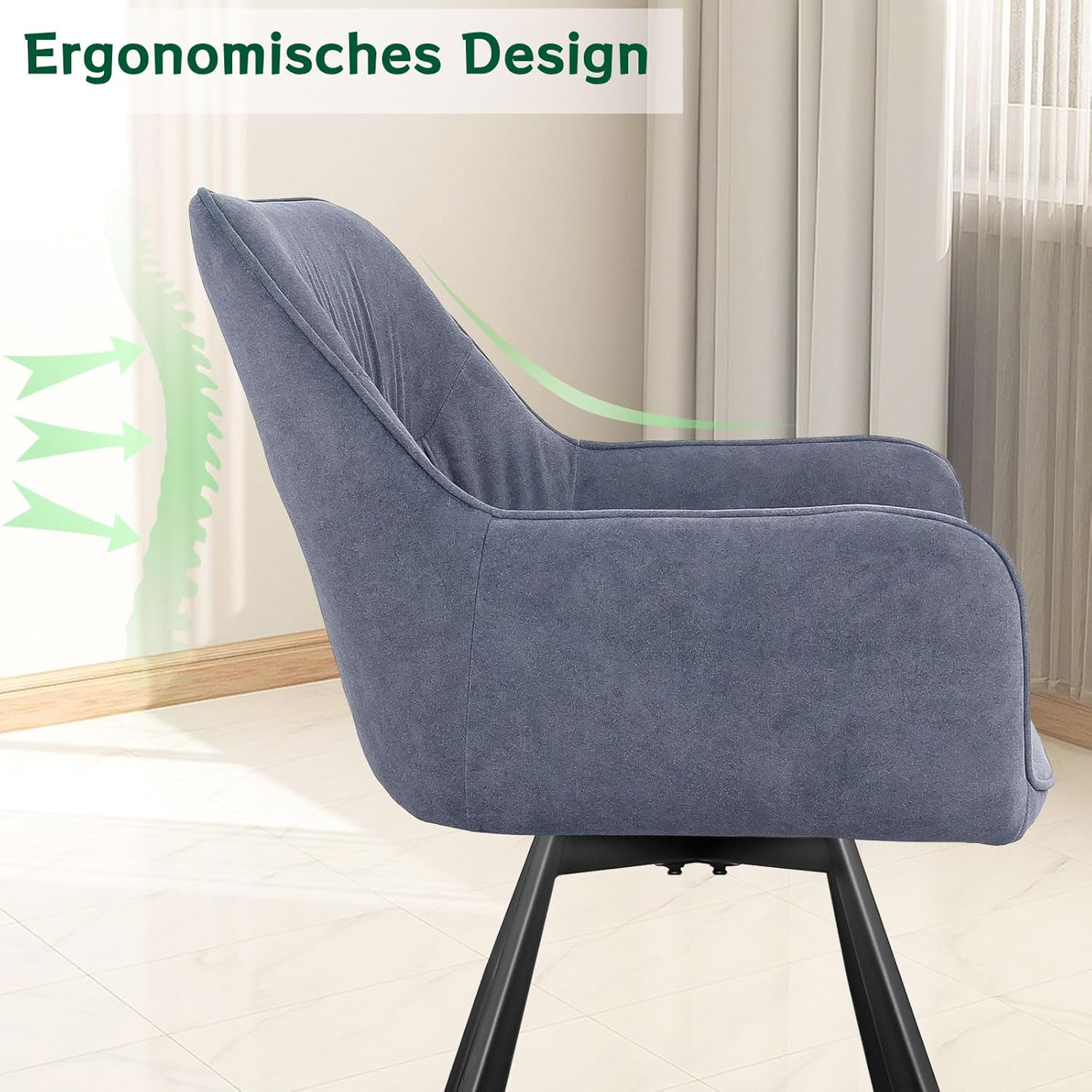 Esszimmerstuhl 4er Set drehbar, Armlehnstuhl drehbar 360°,Moderner Polsterstuhl Stuhl Samt, Stühle für Esszimmer,Küchenstuhl für Wohnzimmer, Arbeitszimmer,Schlafzimmer,Grau