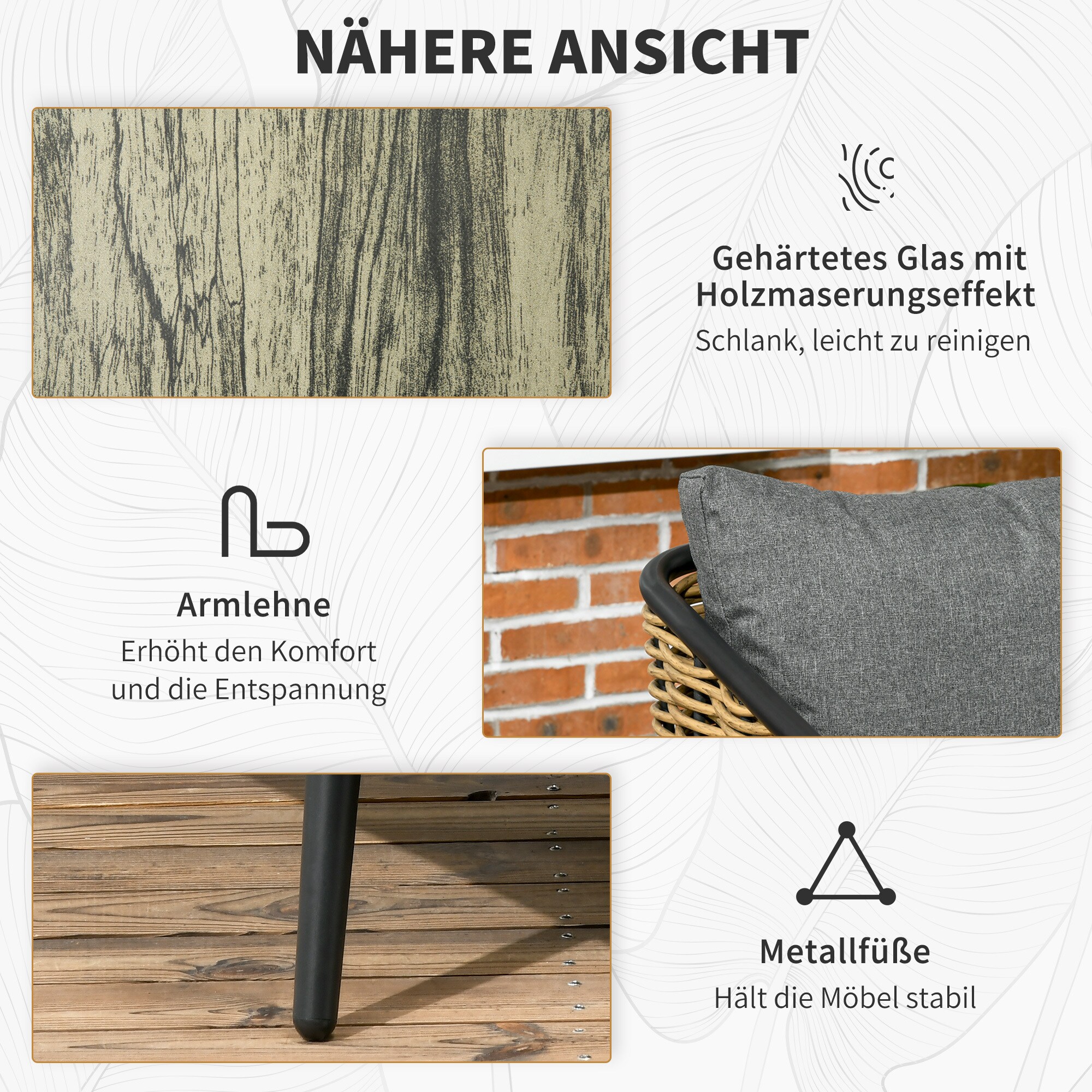 Outsunny Rattan Gartenmöbel-Set mit Sitzkissen braun 123L x 49B x 47H cm