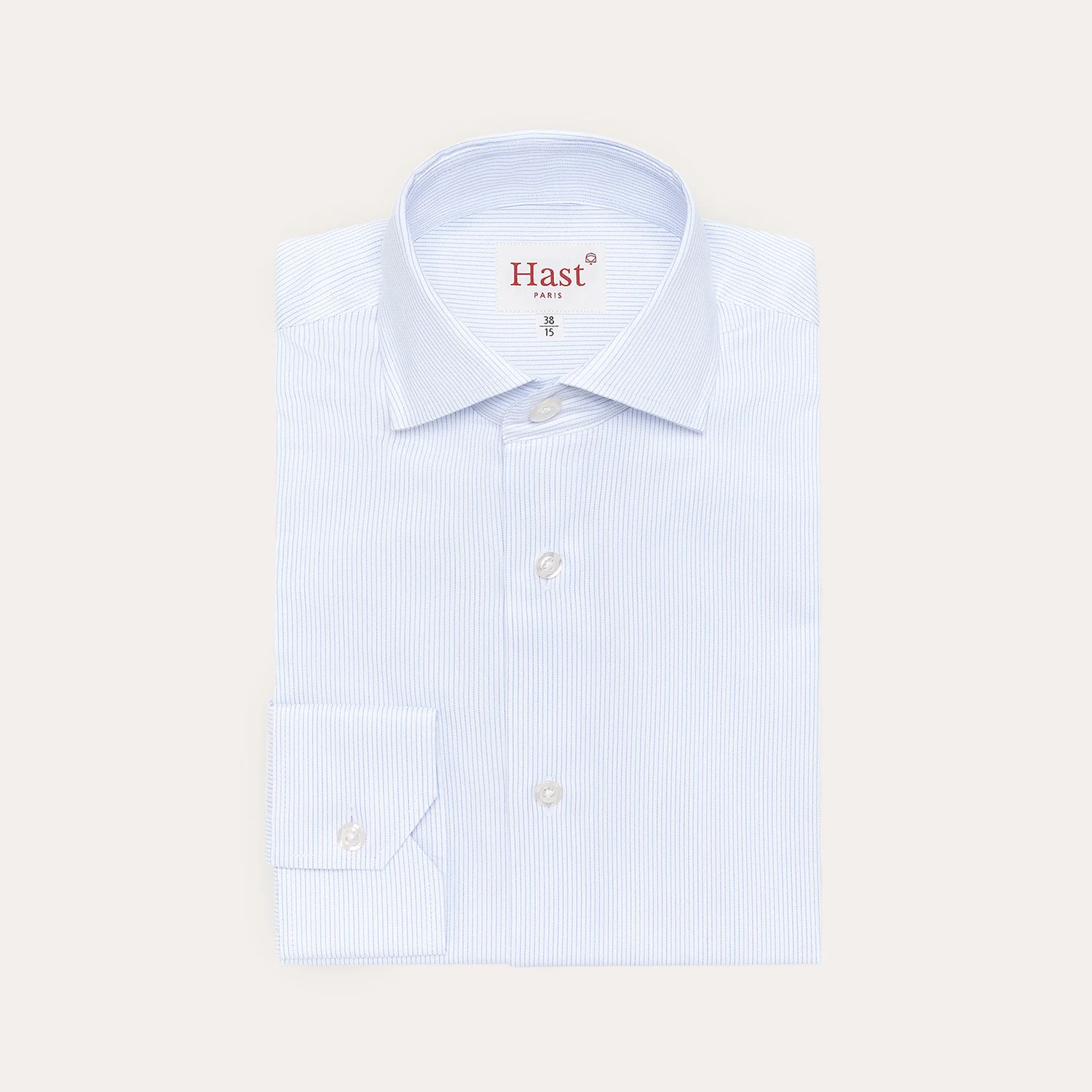 Fitted shirt in double-twisted twill with fine blue stripes