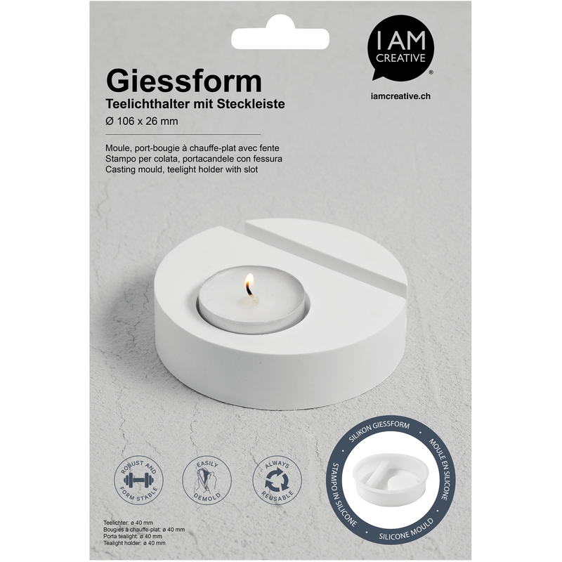 I AM CREATIVE Silikon Giessform Kerzenhalter für Teelicht, rund, transparent