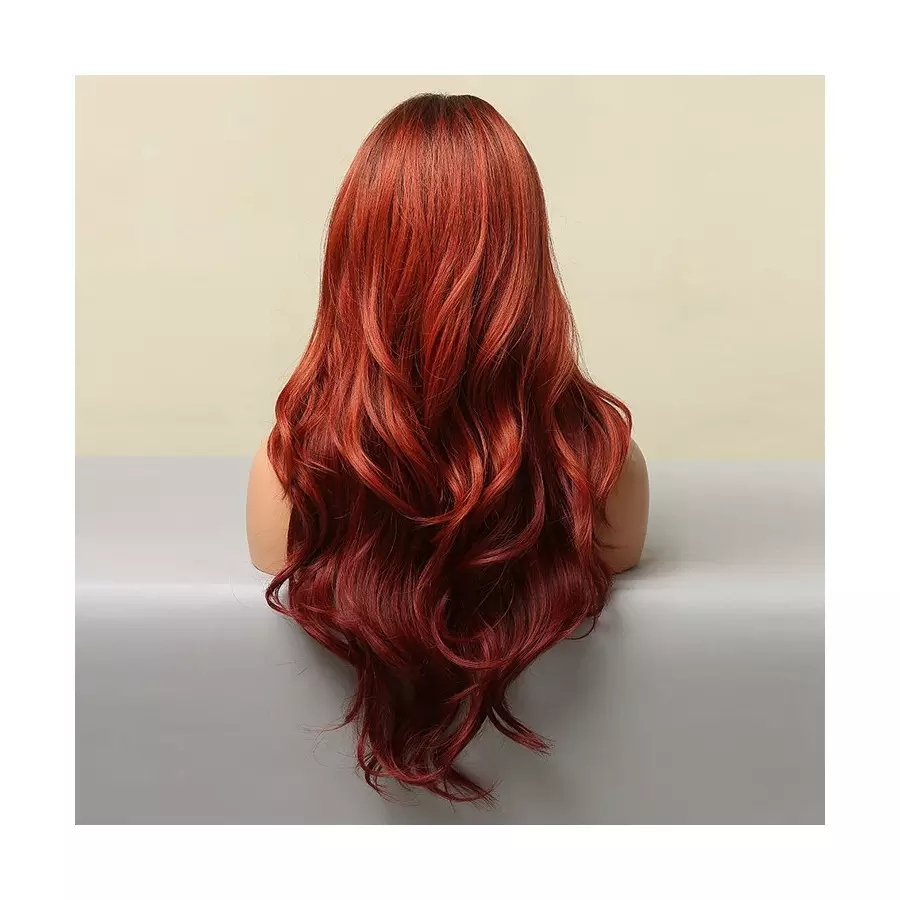 (70cm) Lange Kunsthaar Perücke Synthetic Wig Perücke mit verstellbarer Kappe - Rot