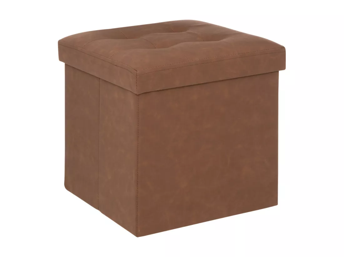 Pouf et Coffre de rangement en bois et revêtement Marron 38 x 38 cm