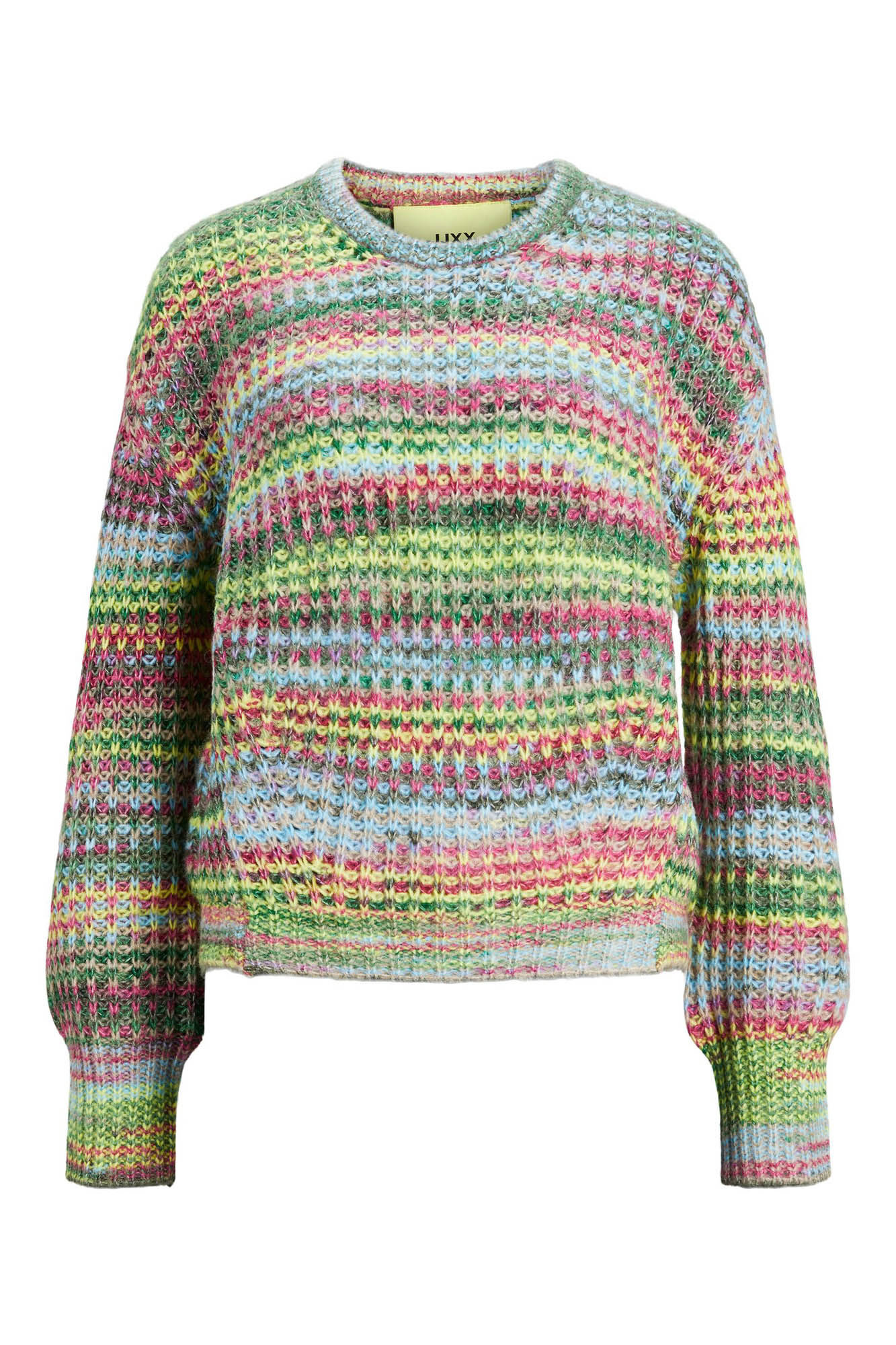 Suéter feminino multicolorido de tricô médio