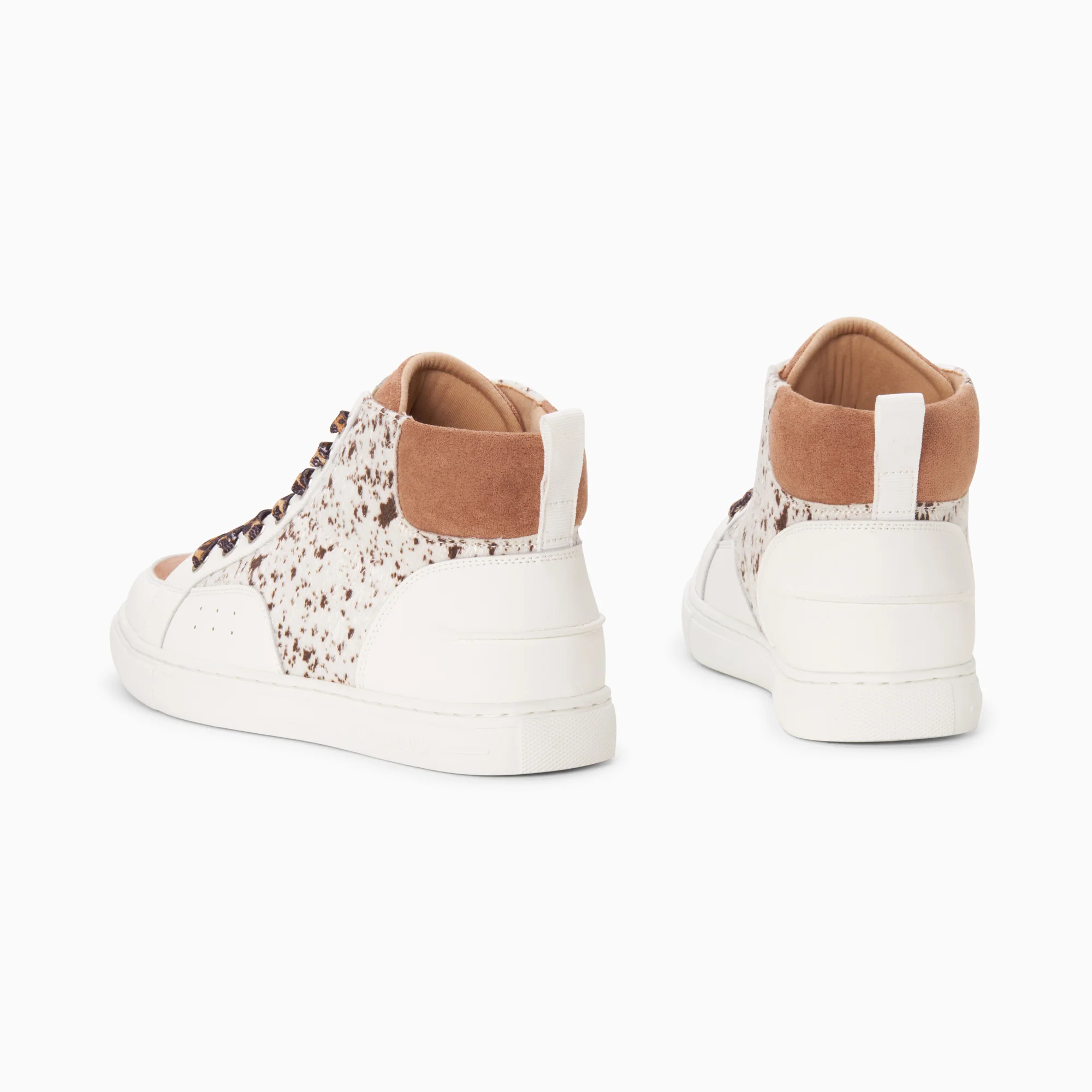 Sneakers-Baskets montantes Gwen blanc et marron à lacets léopard
