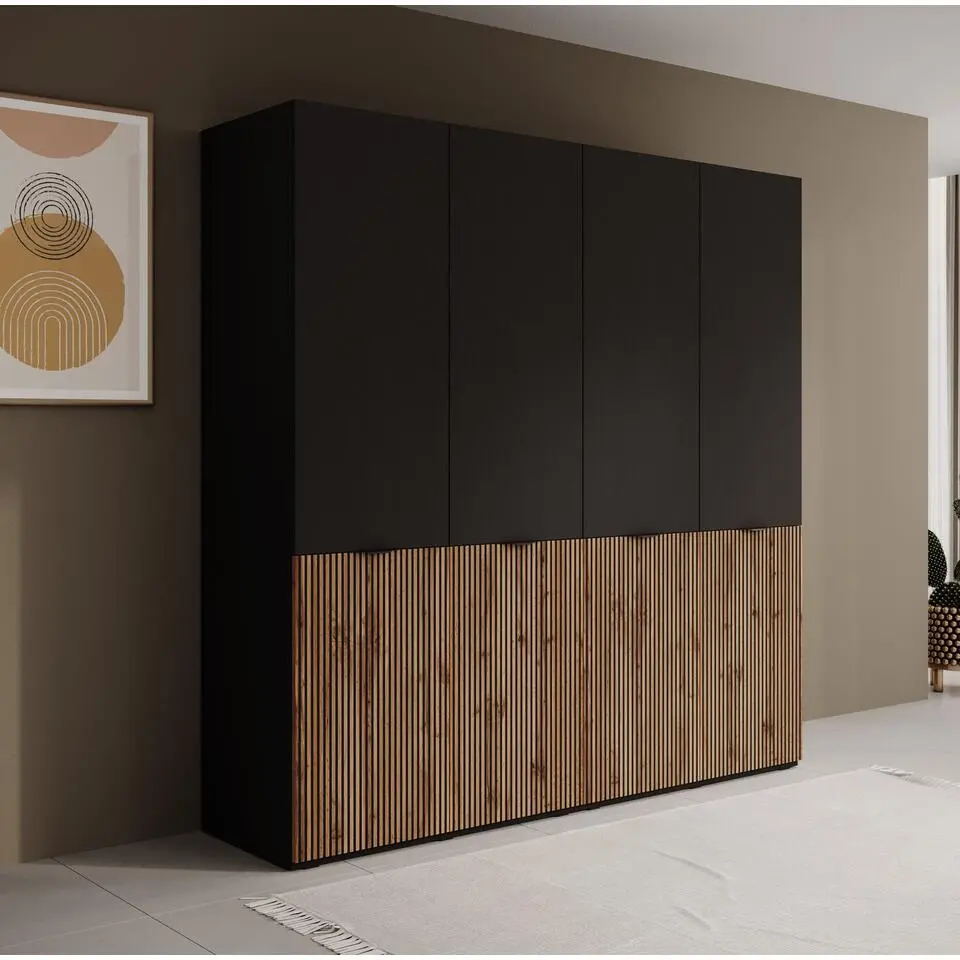 Meubella - Kledingkast Shelton - Zwart 1 - 202 cm